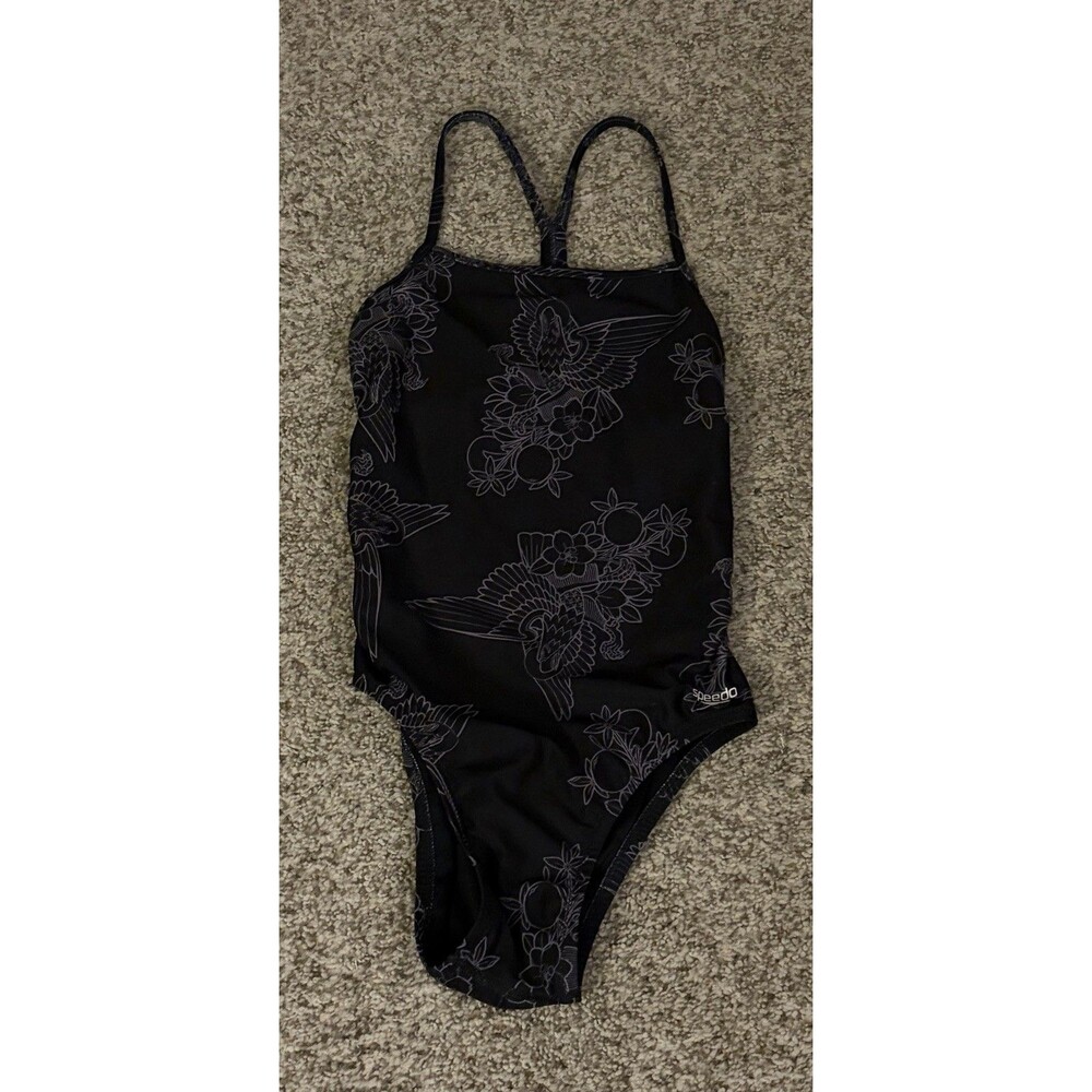 Women's Speedo Endurance Black Floral Swimsuit, Size 30